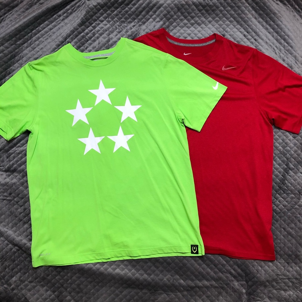 2 PACK NIKE DRI-FIT T-SHIRTS - XL - RED and GREEN